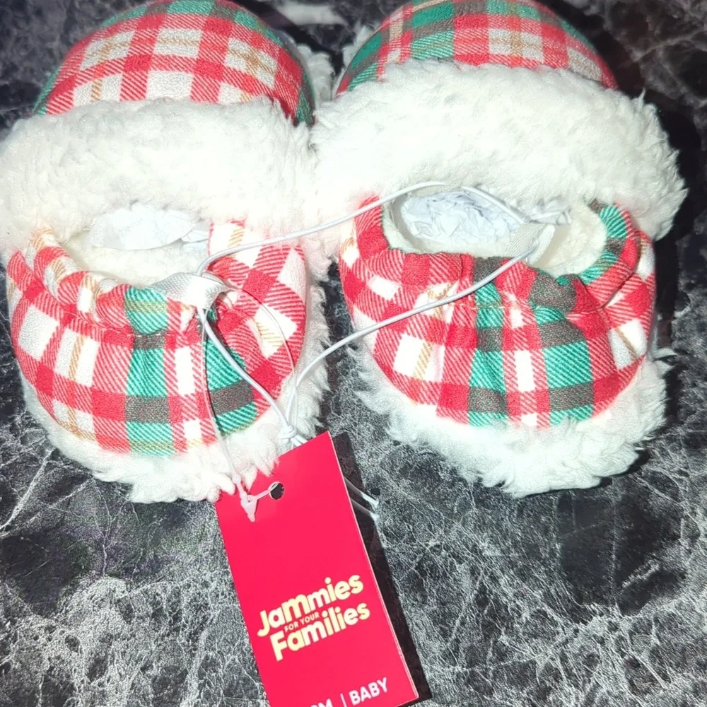 JAMMIES for FAMILIES Baby Plaid Scruff Slippers 6-9M